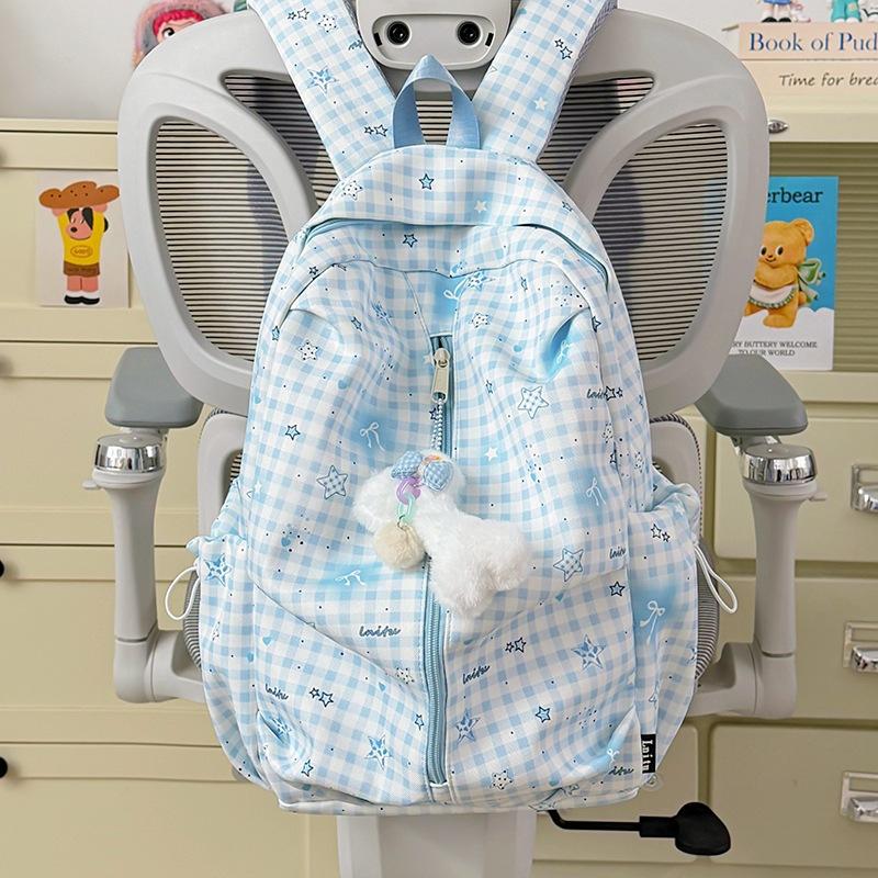 Schoolbag High Value Plaid Schoolbag Female Junior High School Student High School Student Light Casual Backpack Korean Primary School Student
