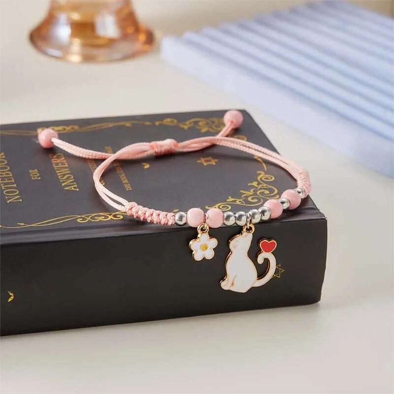 

Модный корейский мультфильм животных котенок цветок браслет из бисера для женщин милый кот бусины браслеты ручной работы ювелирные изделия дружбы подарки