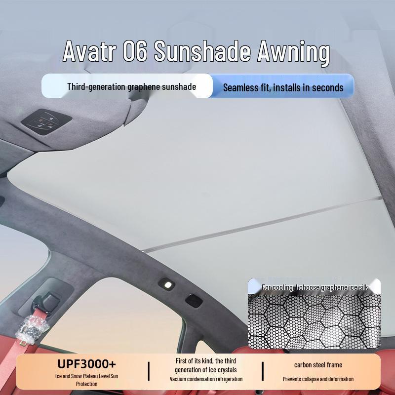 

Avatr 06/11/12 Graphene Car Sunroof Sunshade Canopy - Ice Silk Style Sun Protection Board Ice Crystal Black