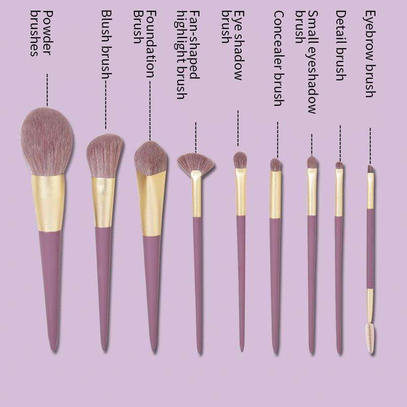 HMU 9pcs Wood Handle Best Synthetic Hair Make Up Brushes Set Vegan Eco Friendly Private Label Purple Makeup Brush Set