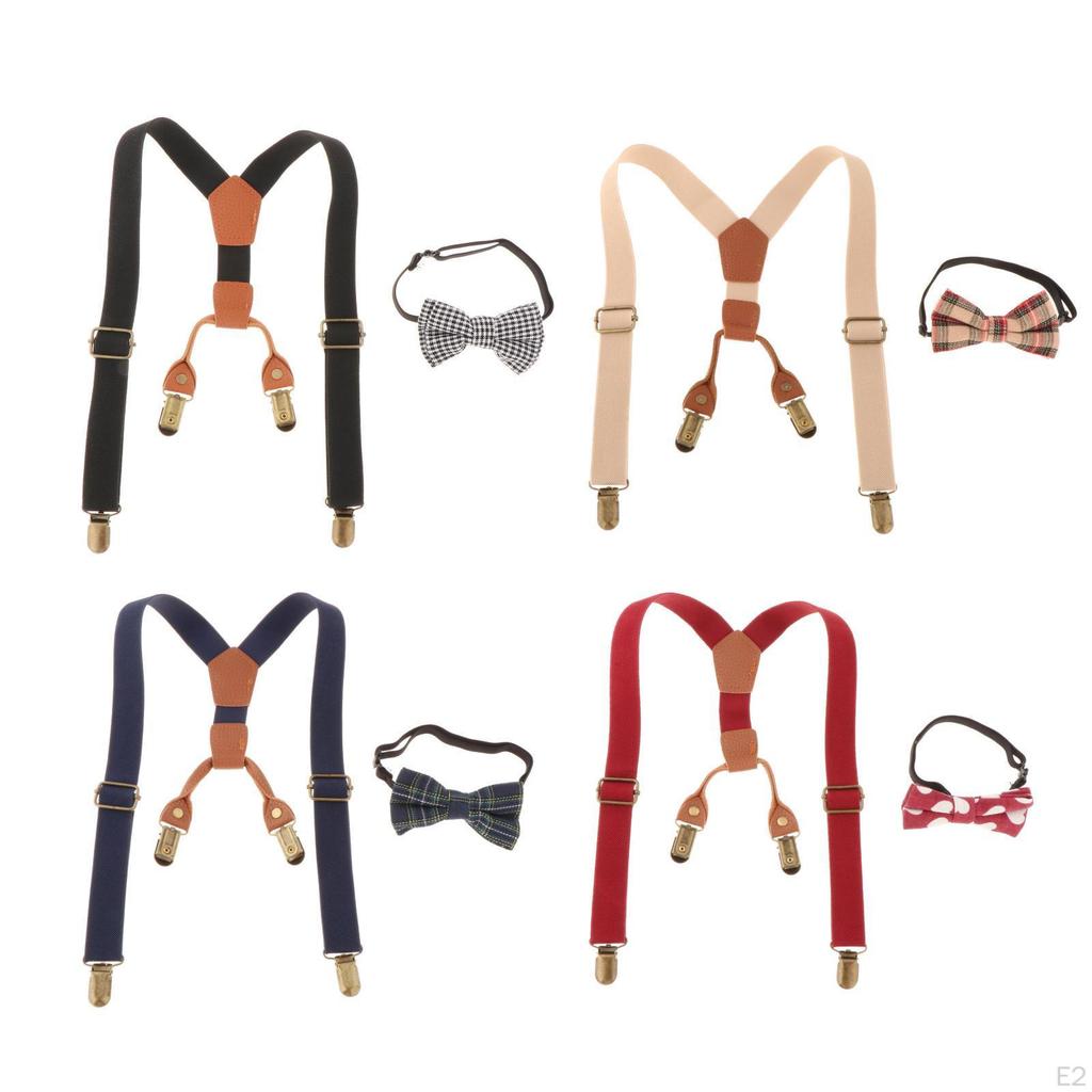 Kids Adjustable Suspenders and Matching Bow for Boys