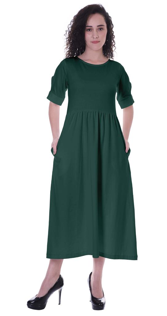 Moomaya Damen Kleid mit geraffter Taille, teelange Kleider, klassisch, Sommer