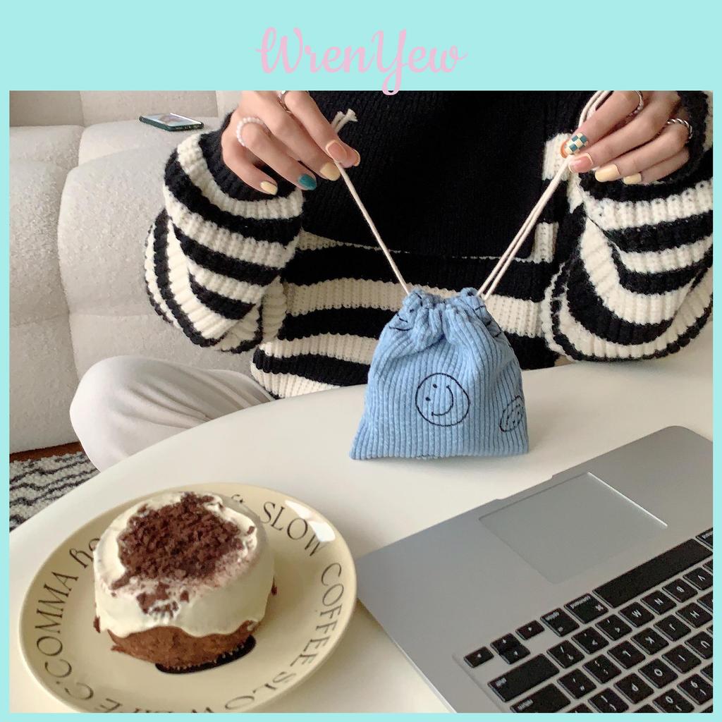 Trendy Plush Street Style Tote Bag With Cute Smiley Face Design Corduroy Lining