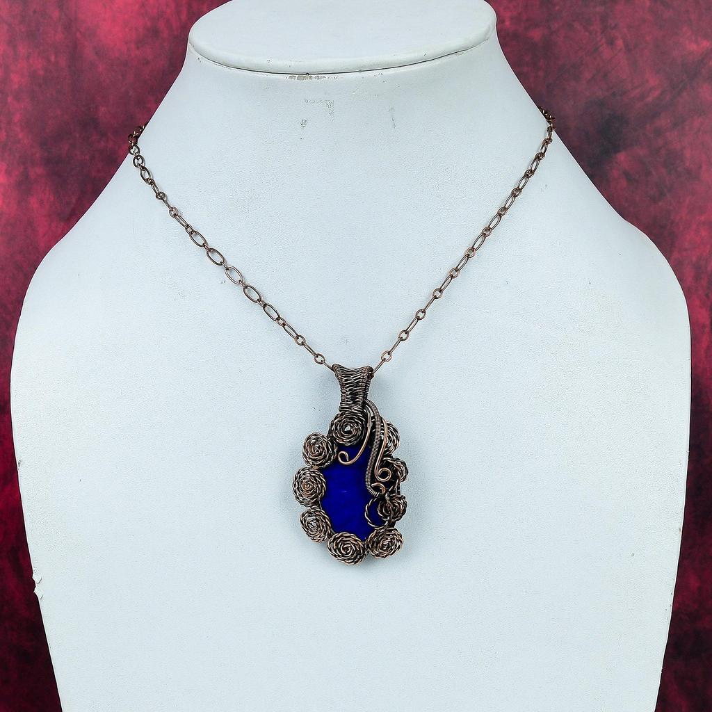 Lapis Lazuli Pendant Flower Jewelry Copper Wire Wrapped Pendant Gifts For Her