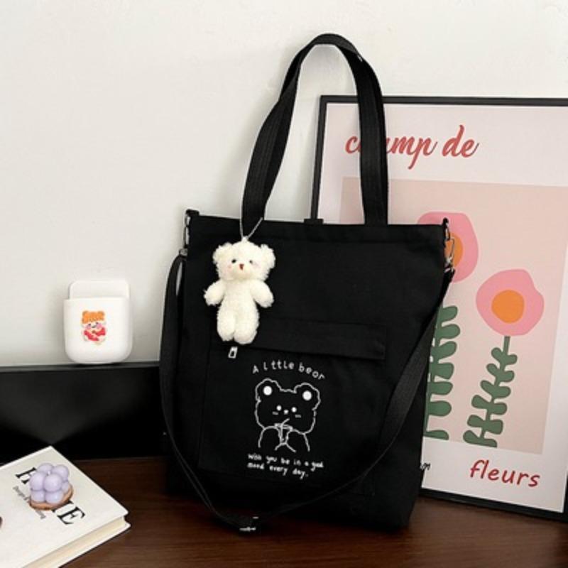 Simple autumn and winter new bag women's texture atmospheric canvas bag student class schoolbag cartoon handbag bag