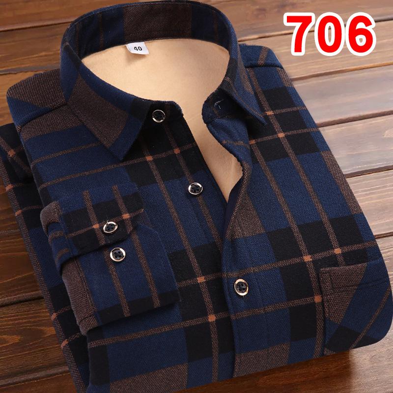 Men's Retro Plaid Fleece-lined Winter Shirt - Thick, Warm, Long-sleeved Casual Top for Middle-aged and Elderly