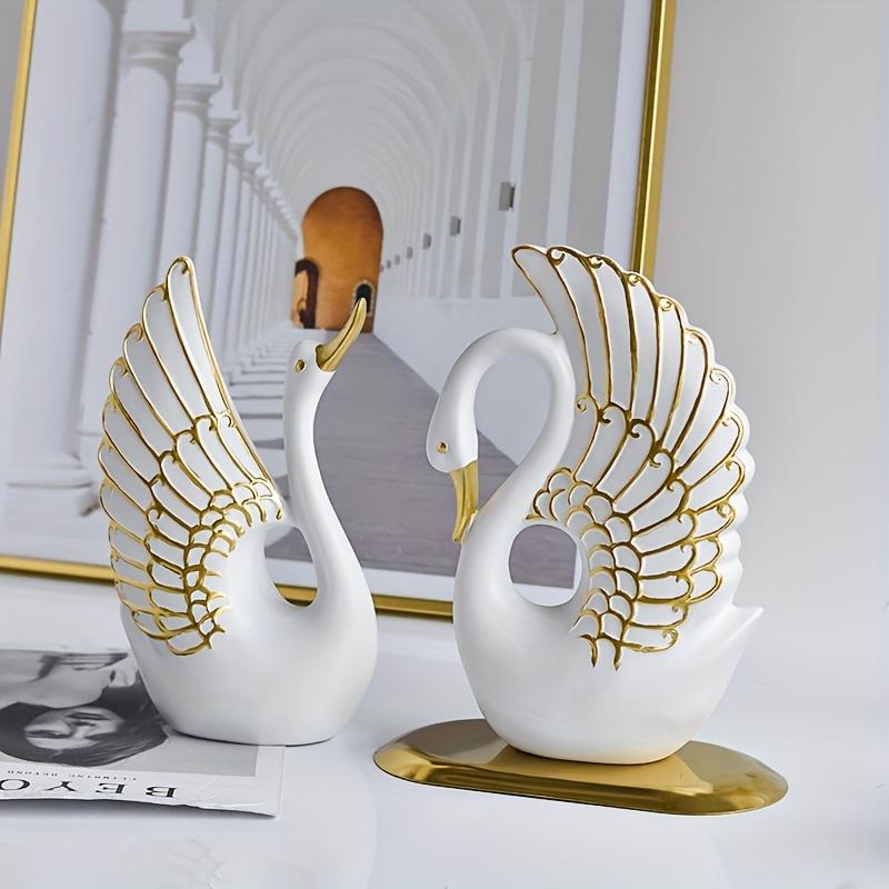 Resin Minimalist Swan Art Statue Ornaments, ins Style Light Luxury Two-Piece Home Decoration, Living Room TV Cabinet Sculpture