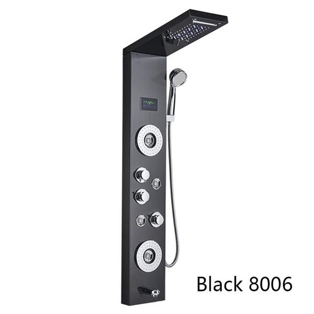 Digital Display Rainfall LED Light Shower Panel Shower Bathroom Black SPA Massage Jet With Handshower Bidet Sprayer Shower Tap
