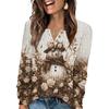 Women's Fashion V-Neck Button-Up T-Shirt With Christmas Print Long-Sleeved Top
