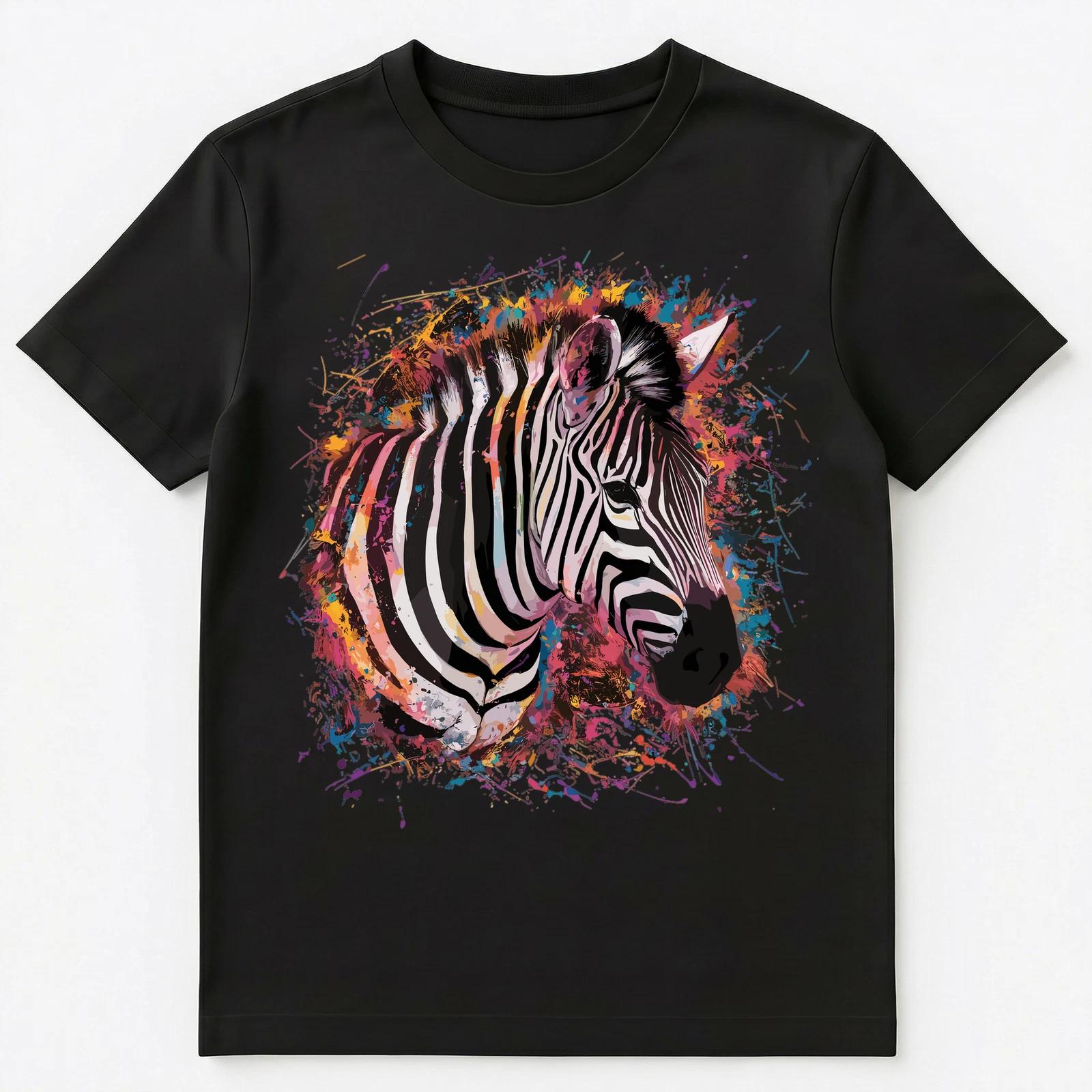

Colorful Paint Splash Zebra Face Art Graphic Unisex T-Shirt S