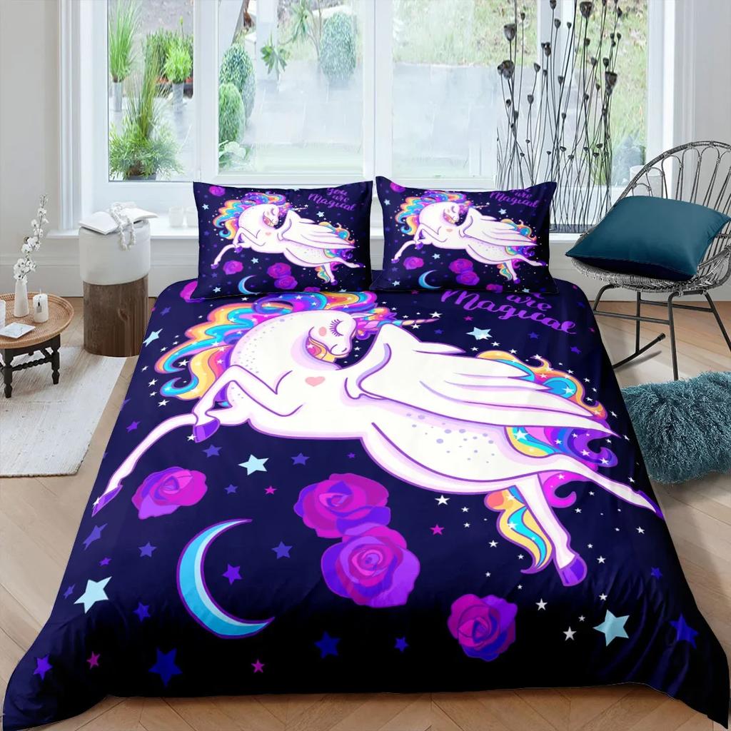 3D Colorful Unicorn Duvet Cover With Pillow Cover Bedding Set Single Double Twin Full Queen King Size Bed Set For Bedroom Decor