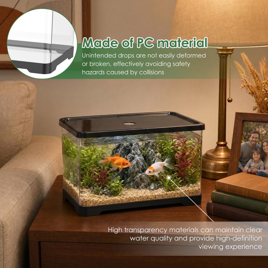 Clear Fish Tank Shatterproof PC Rectangular Small Aquarium with Lid Reptile Terrarium Breeding Tank Habitat Cage for Home Decor
