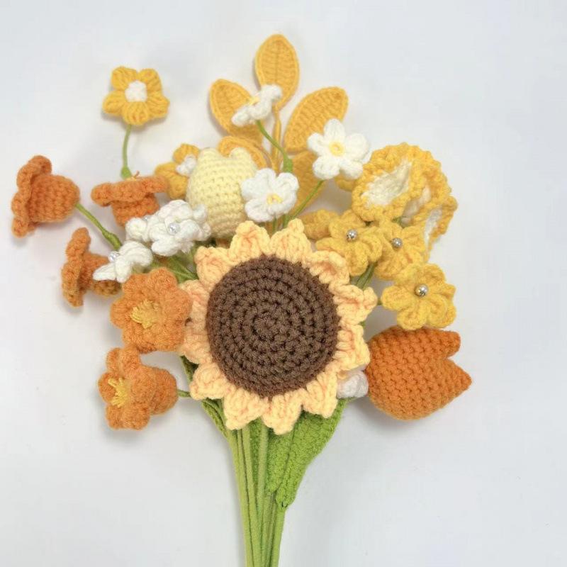 

1Pc Hand-woven Artificial Bouquet Sunflower Wool Flower Tulip Gift Flower for Home Decoration Holiday Party Gifts