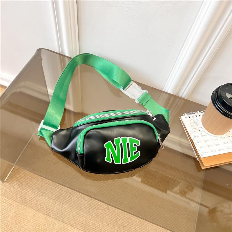 Trendy Fashionable Pu Sling Bag For Kids Ideal For School And Daily Use BlackGreen