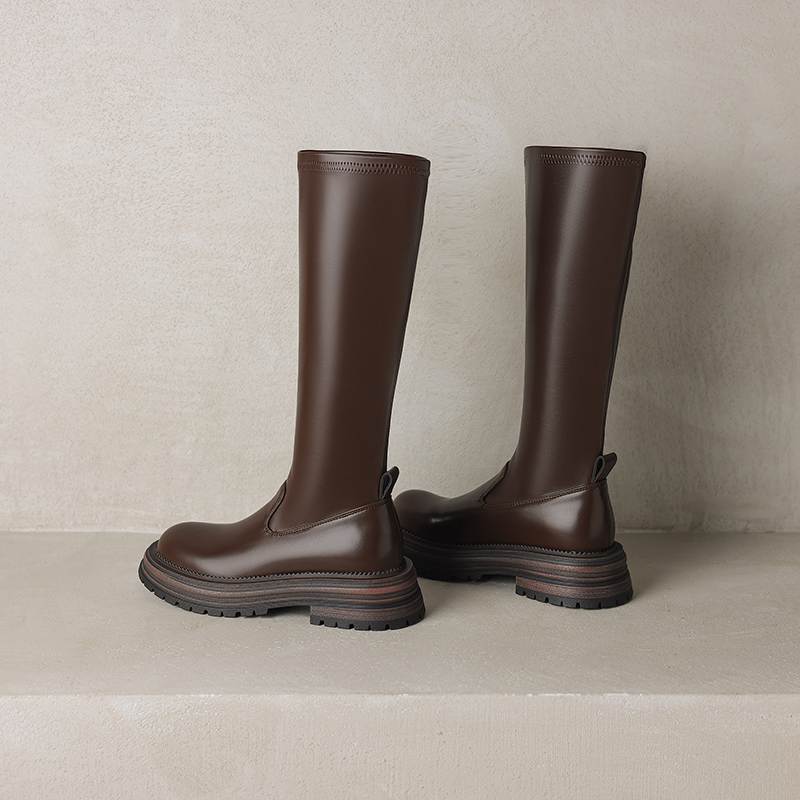 Krazing Pot Microfiber Autumn Winter Shoes Thick Bottom Platform Size 43 Long Boots Zipper Punk Style Thigh High Boots