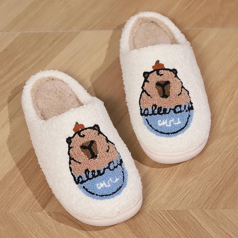 Fashion Winter Cartoon Animal Warm Fluffy Slippers Women Closed Toe Thick Plush Slides Woman Indoor Flat Heel Non-Slip Cotton Shoes