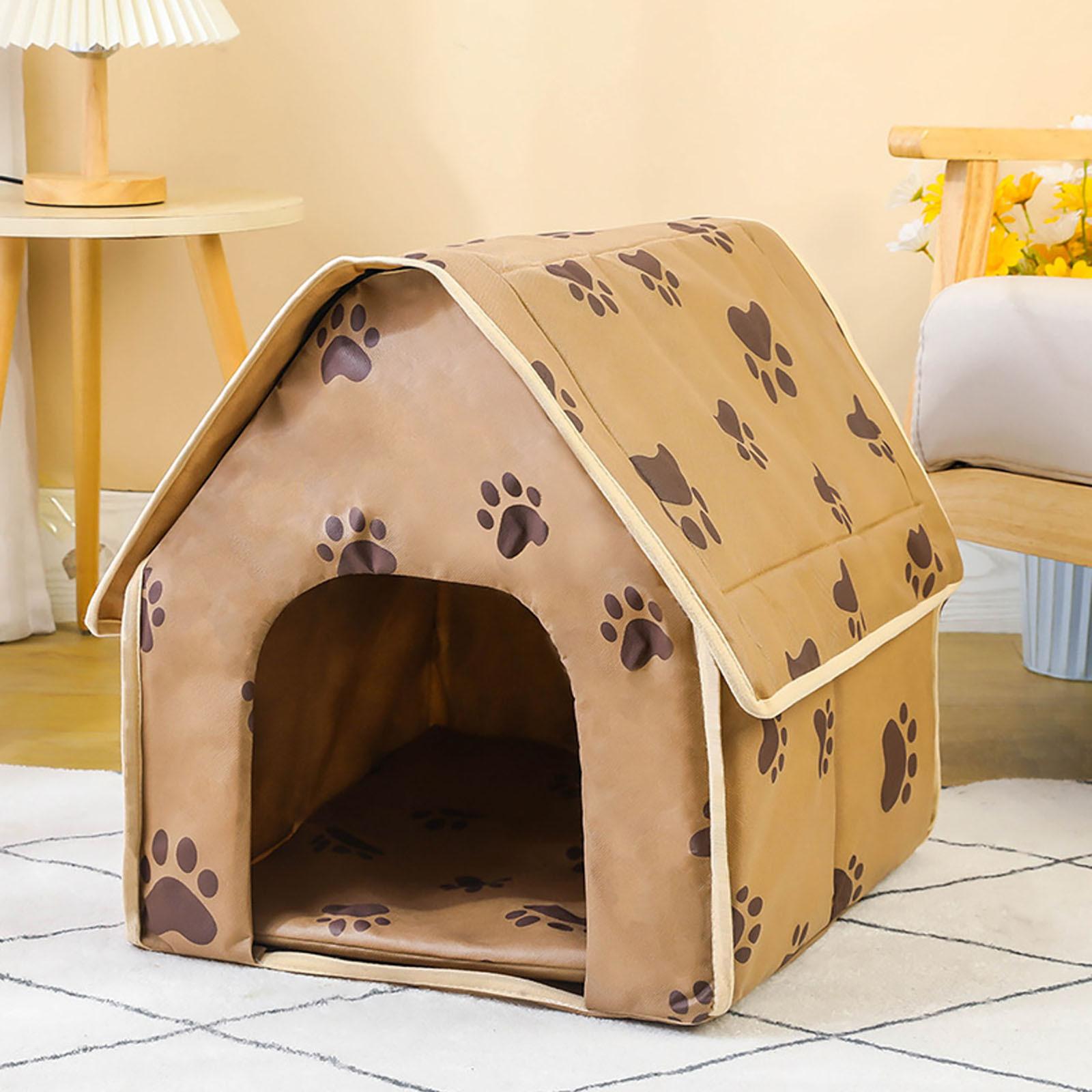 Pet Home Cat Dog Kennel Footprint Pattern Collapsible Convenient Small And Medium Indoor Pet Home Large Pethouse Pole (Brown,One Size) коричневый