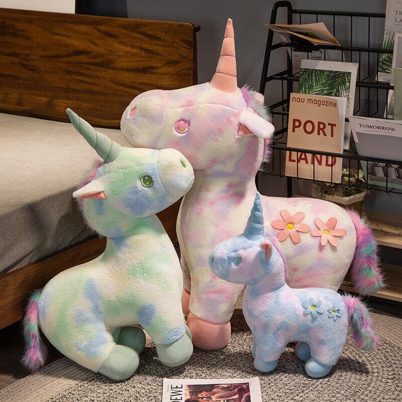 Pattern Flower Unicorn Plush Toy Cute Doll Kids Birthday Gift Home Decoration