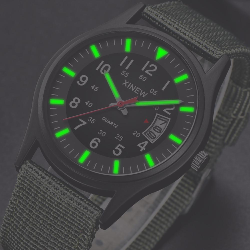 Round Dial Nylon Strap Men Boy Date Quartz Wrist Watch Gift