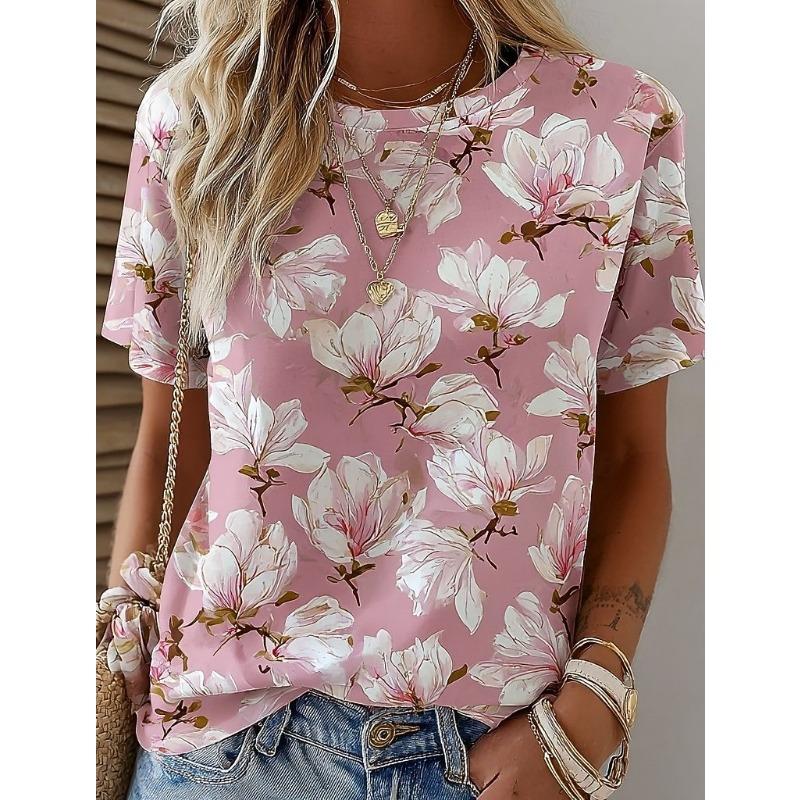 Women s T Shirt Print Floral Classic Short Sleeve Crew Neck Round Neck Regular Tops S