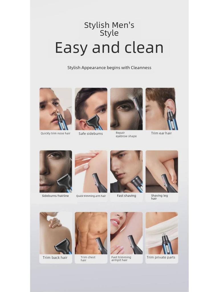 USB Rechargeable 4-in-1 Electric Trimmer for Men: Nose, Sideburns, and More