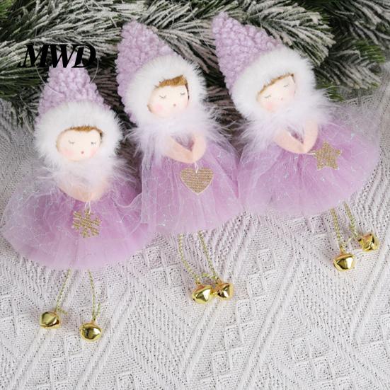 Small Decorative Keepsakes Christmas Angel Hanging Ornaments, Tulle Dress Doll Pendant Pastel Holiday Home Decor with Bell for Xmas Tree Wedding Party