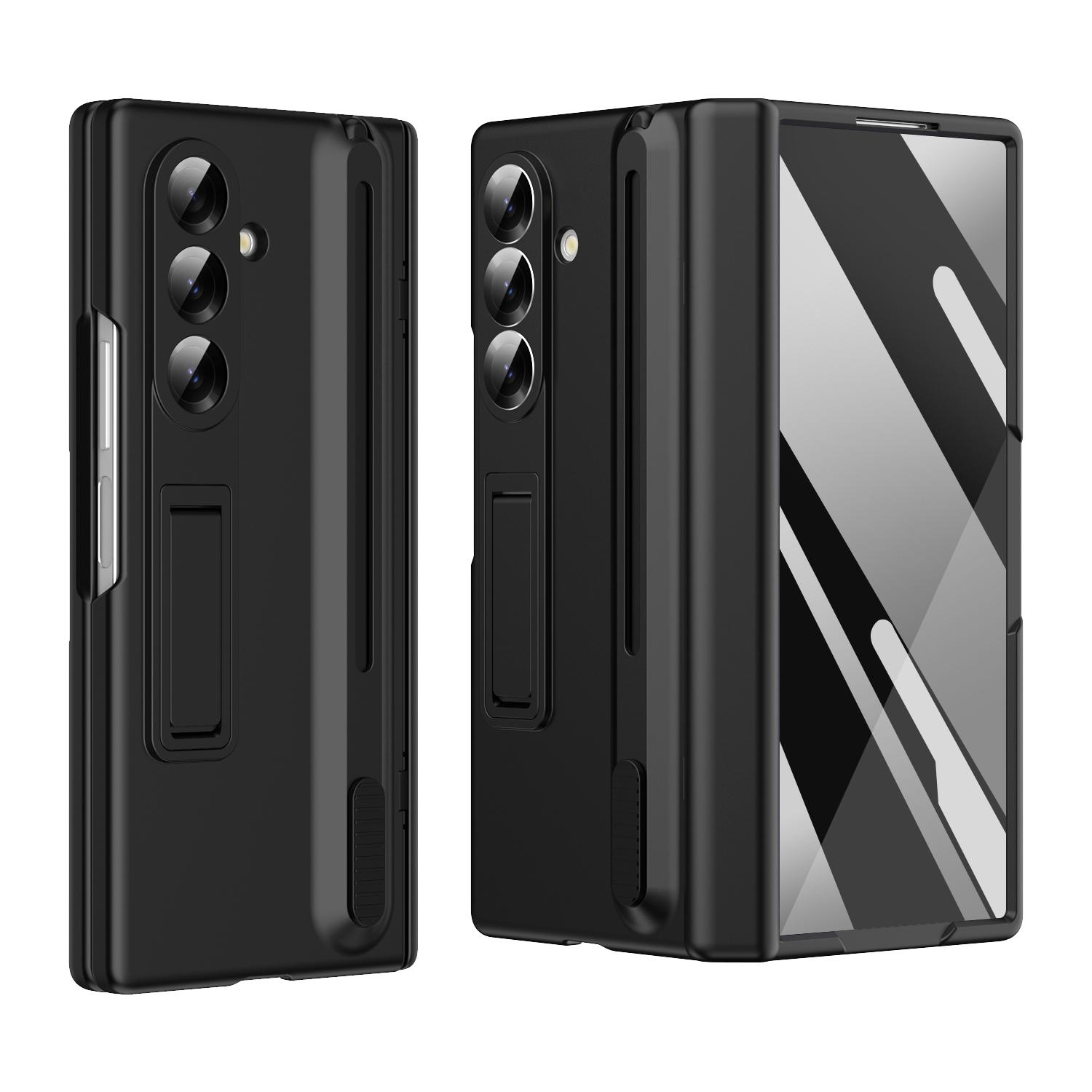 

Shockproof Case For Samsung Z Fold 7 Invisible bracket, hinge protection PC +Tempered Glass Film+ Capacitive Pen Stand Phone Back Cover For Samsung Galaxy Z Fold 7 чёрный