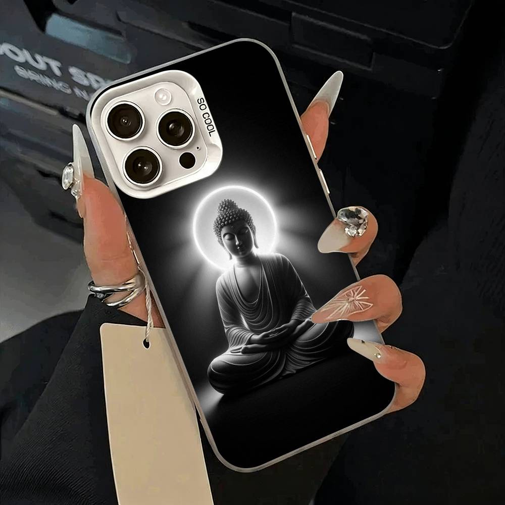 Shakyamuni Buddha Phone Case For iPhone 11 12 13 14 15 16Pro Max Plus white Sliver  Phone Cover