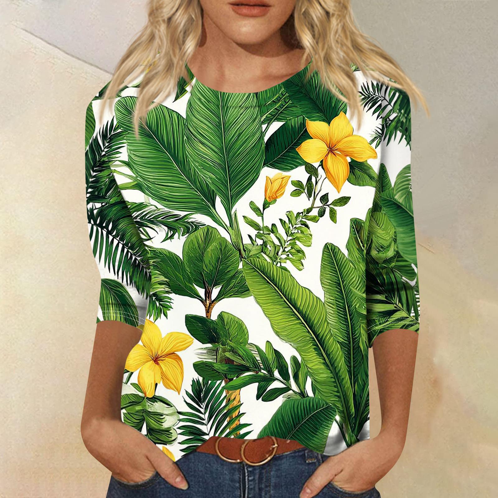 

Women s Fashionable Casual Round Neck Three-Quarter Sleeve Printed T-Shirt Top XXXXXL