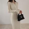 Long-Sleeve Slim Fit Maxi Dress for Fall/Winter - Knit Bodycon Midi Dress with Waist Detail
