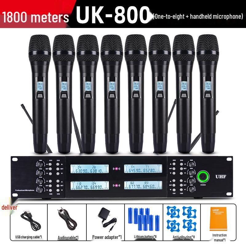 Professional UHF Dual Wireless Microphone System with Handheld and Headset for Conference, Performance, and KTV