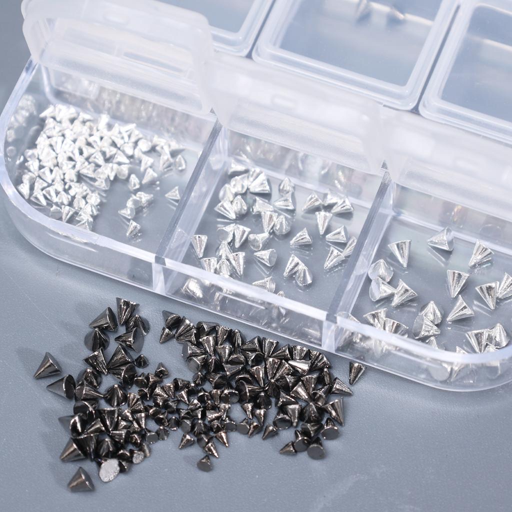 6-grids Y2K Punk Metal Rivet Cone Nail Decorations 3D Stylish Silver/Black Alloy Spike Nails Decoration DIY Mix Sized Easy Stick