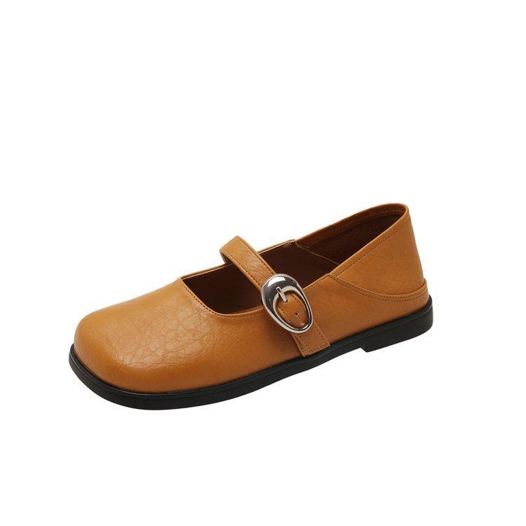 

French style with skirt one-word buckle with Mary Jane single shoes women s 2025 summer new versatile flat-bottomed retro evening shoes 40 оранжевый