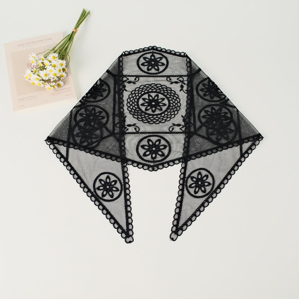 

Turban Bandana Rural Style Lace Hair Scarf Literary Flower Headband Travel Style D Black
