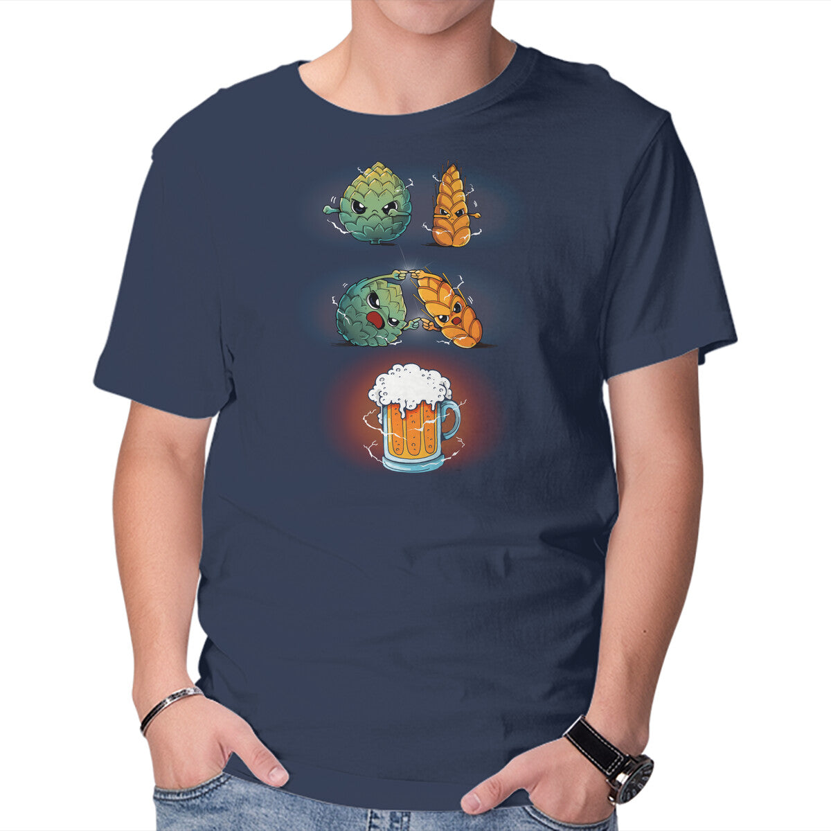 Unisex Crew Neck T-Shirt Beer Fusion 2.0 Graphic Short Sleeve Casual Tee L