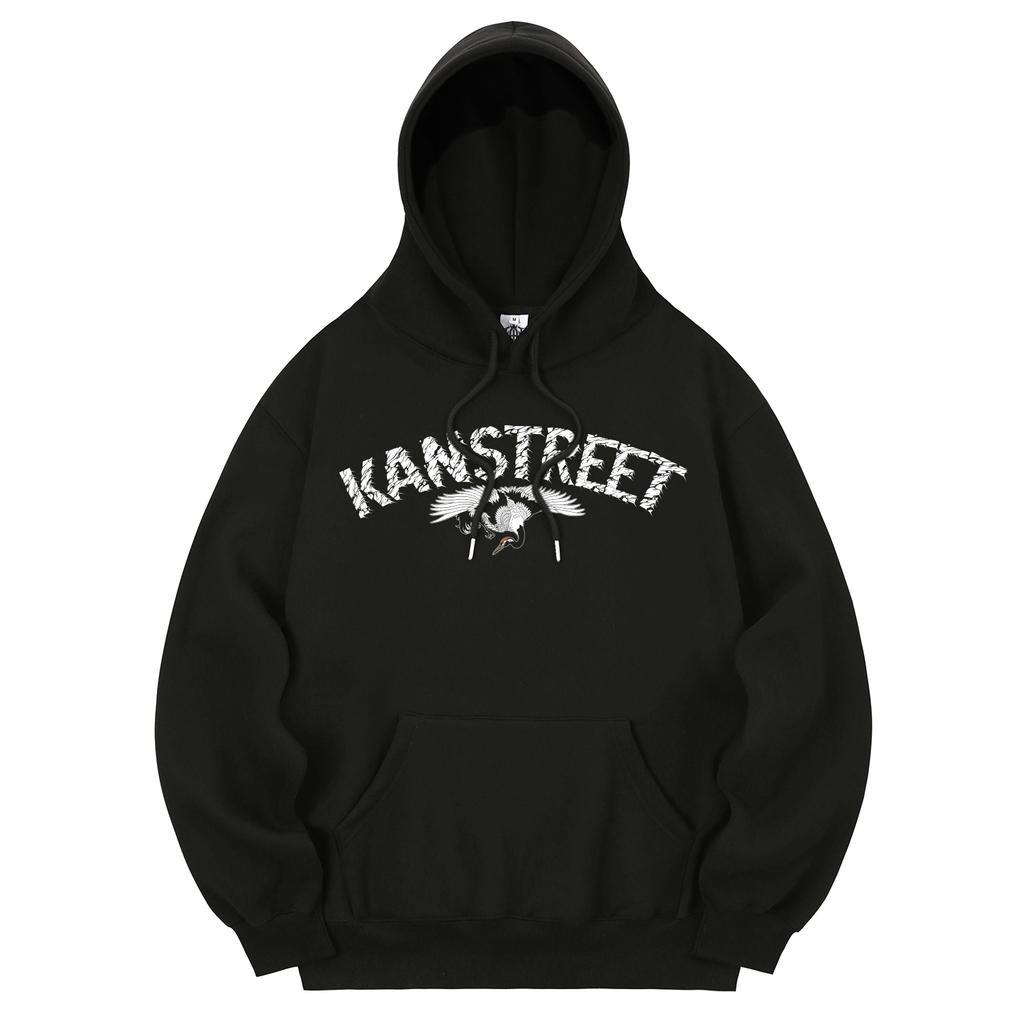Khb0173 Lettering Auspicious Fleece Hoodie Black
