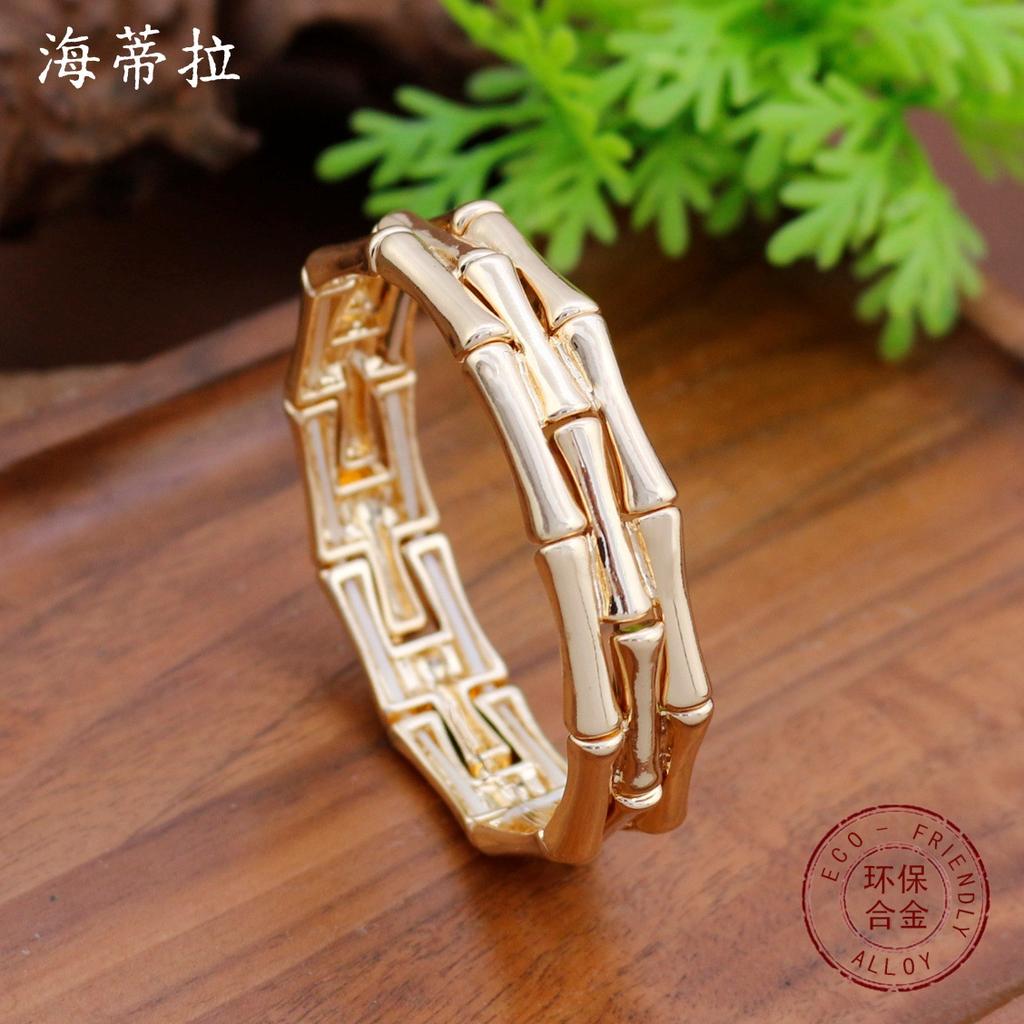 Glänzendes Geometrisches Bambus Zinklegierung Elastisches Armband Vielseitiges Herren- und Damenmode Bambusarmband