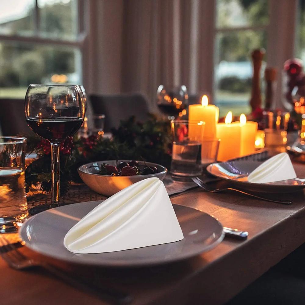 10pcs Dining Tableware Napkin Serviettes Polyester Cotton Cloth Wedding Party Napkins