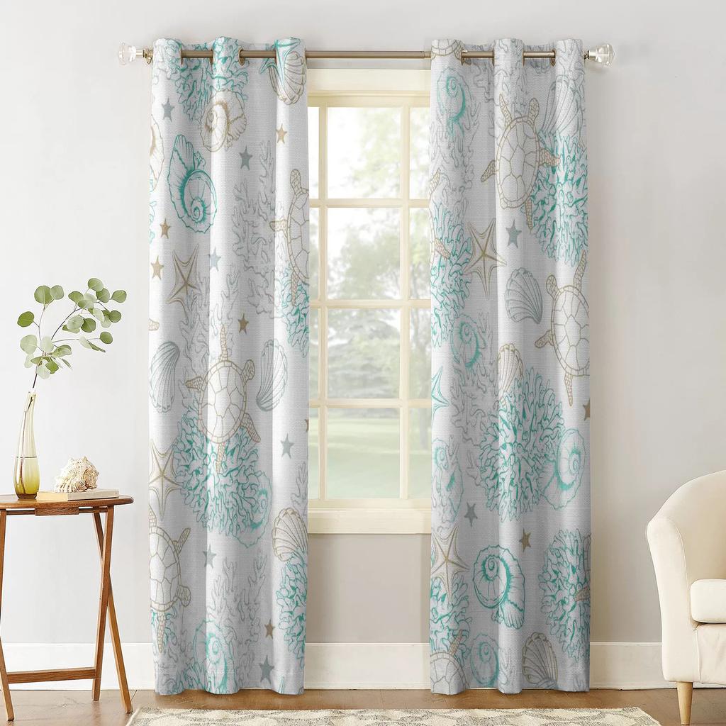 Marine Elements Sea Turtle Coral Shell Blackout Curtains For Living Room Bedroom Printed Window Treatment Drapes Home Decor