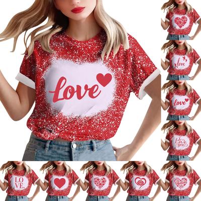 Women's Loose Round Neck Valentine's Day Love Print Short Sleeve T-Shirt Top