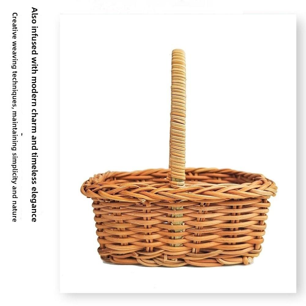 Handwoven Weaving Flower Basket with Handle Vegetable Fruit Flowers Holder Living Room Decoration