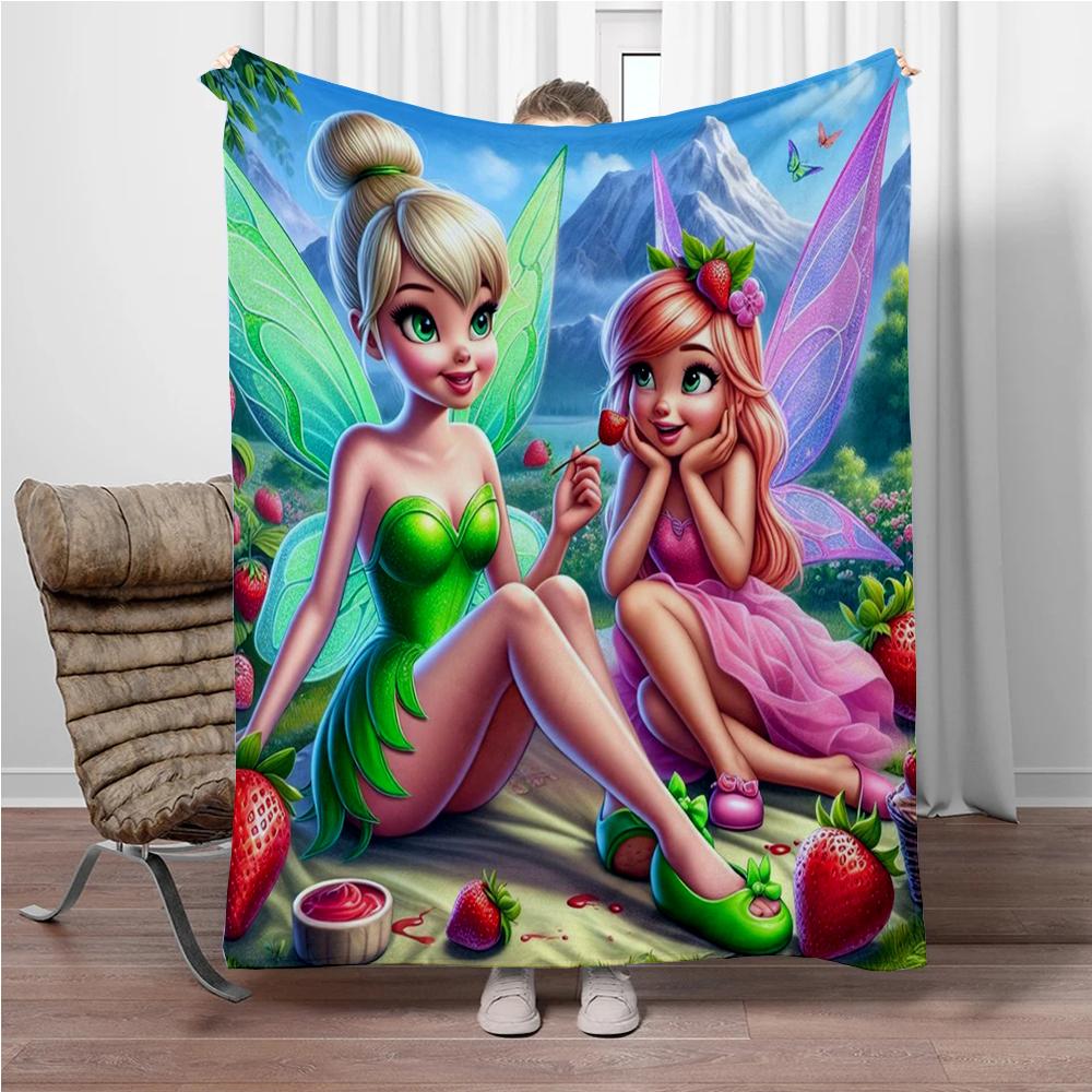 Disney Cartoon Tinker Bell Flannel Blanket Warm Soft Throw Thick Picnic Blankets for Bed Bedspread Sofa Decor Kids Boy Girl Gift