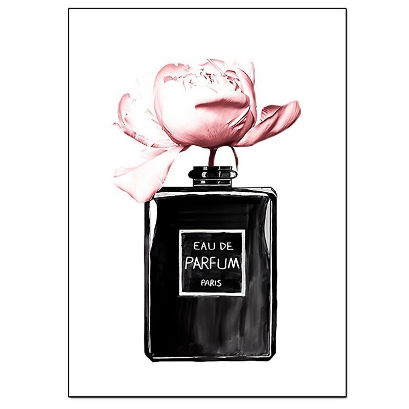 Fashionable luxury bottle of coco perfume, canvas, painting, Scandinavian flower, print poster, wall painting, modern decoration of the room