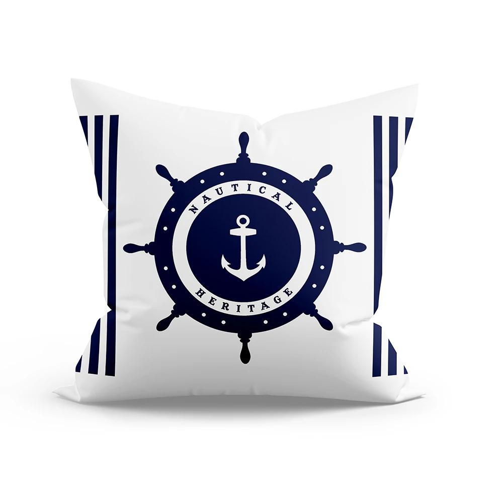 

Home Decor Compass Anchor Pillow Cover Blue Mediterranean Cushion Car Sofa Office Decoration Accessories Ornament 12x12Inch