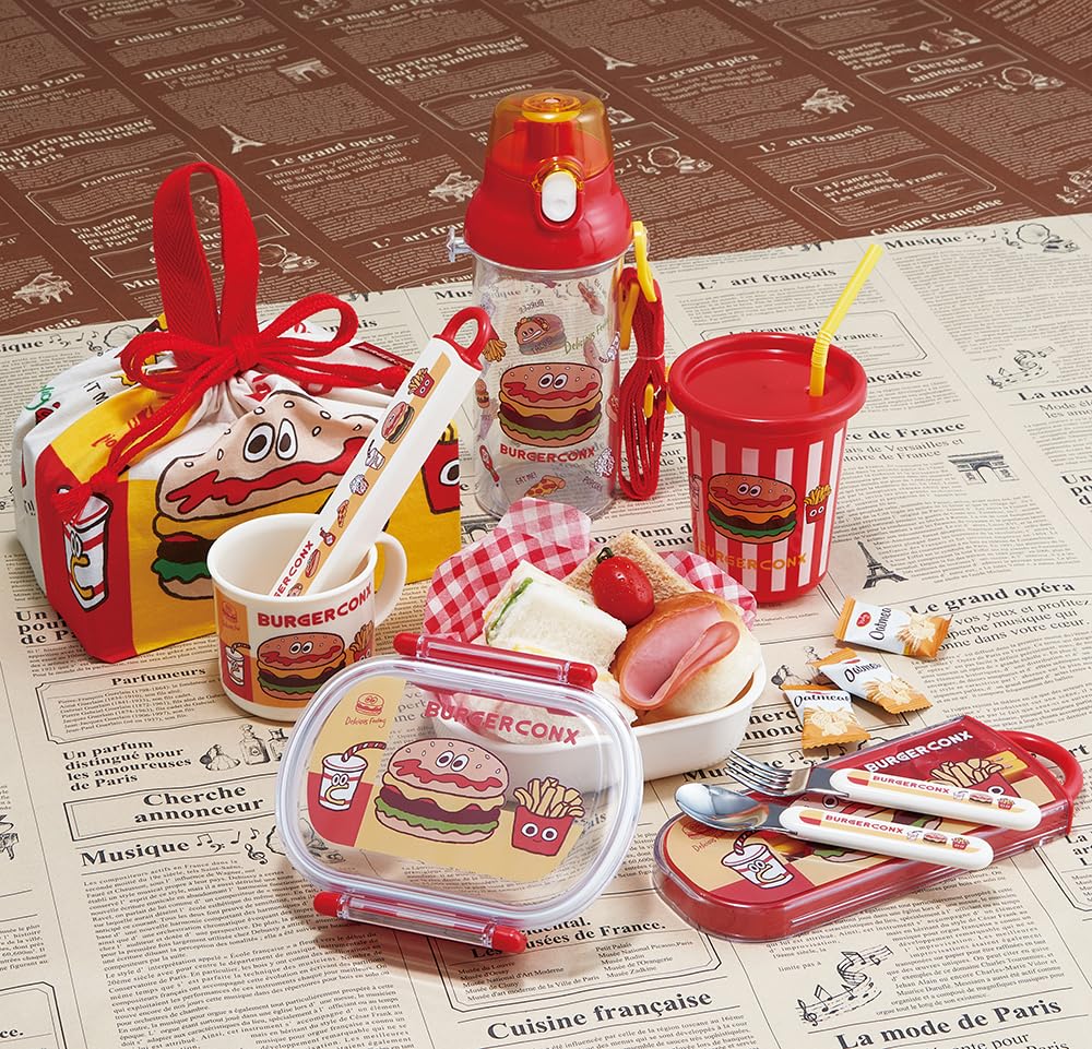 Skater Cutlery Set for Children, Lunch Box Set, Chopsticks, Spoon, Fork, Made in Japan, Slide-Type, with Name Sticker, Trio Set, Burger Conks Friends