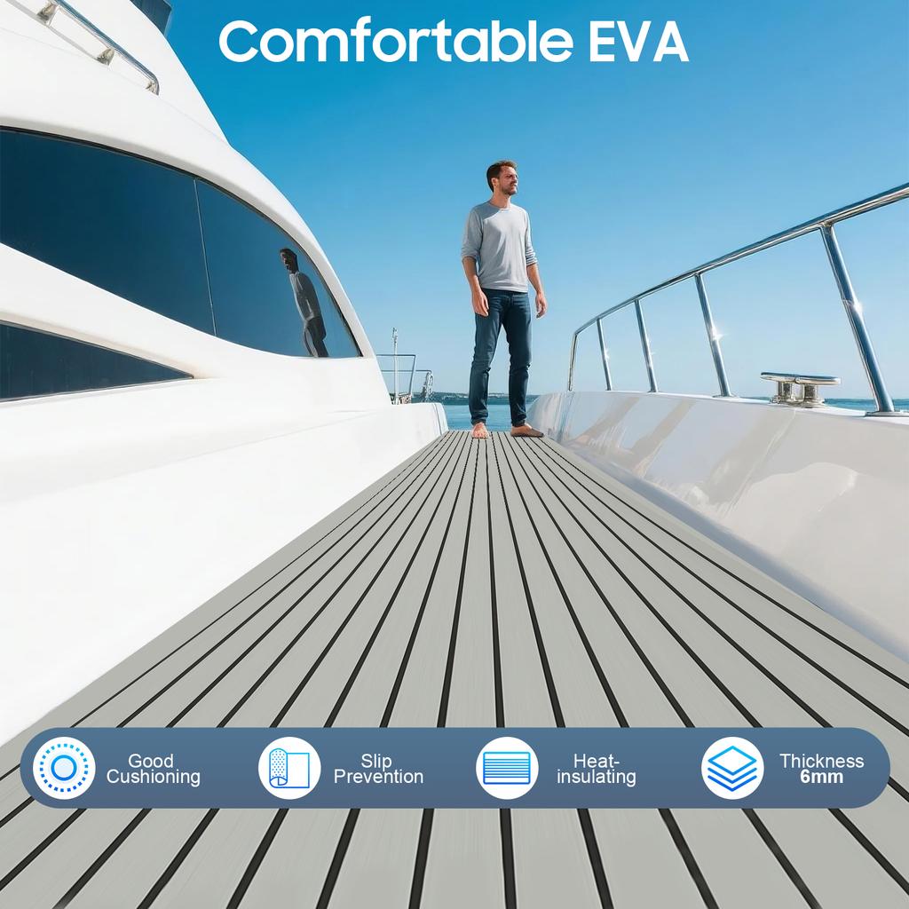 מחצלת רצפה מעץ טיק מקצף EVA 240x90 ס"מ בעובי 6 מ"מ, נגד החלקה, דביקה עצמית, ניתנת לחיתוך, עמידה למים, שטיח ימי לספינה, קרוואן, יאכטה