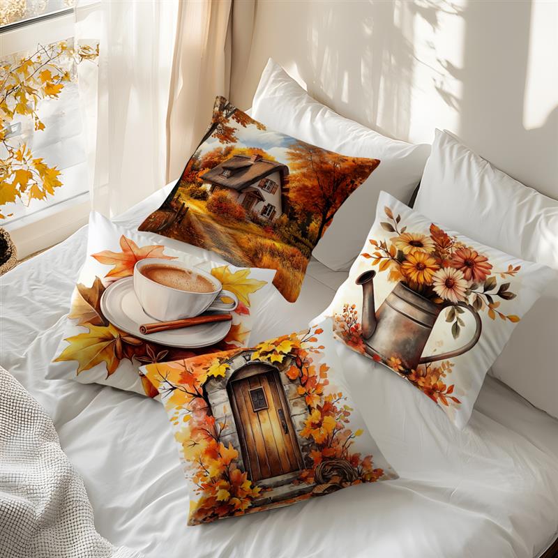 Autumn Maple Leaves Cushion Pillowcase Printed Polyester 45X45Cm Throw Pillowcover Decorative Sofa Cushion Pillowslip Home Decor