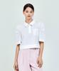 Depassion Collar Half Open Shirred Short Sleeve Blouse (White)