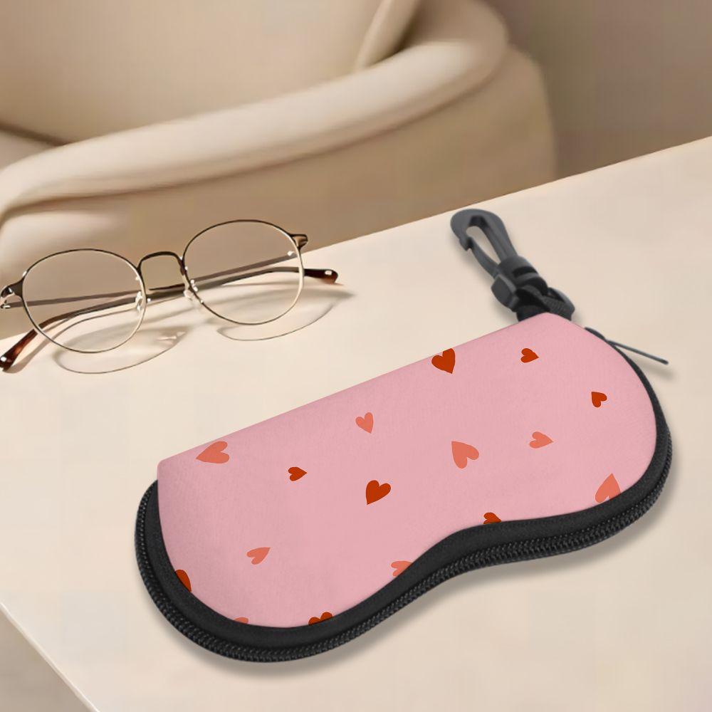 Pink Heart Pattern Soft Sunglasses Case,Portable Drawstring Eyewear Protective Pouch,Lightweight Travel Glasses Holder Accessories