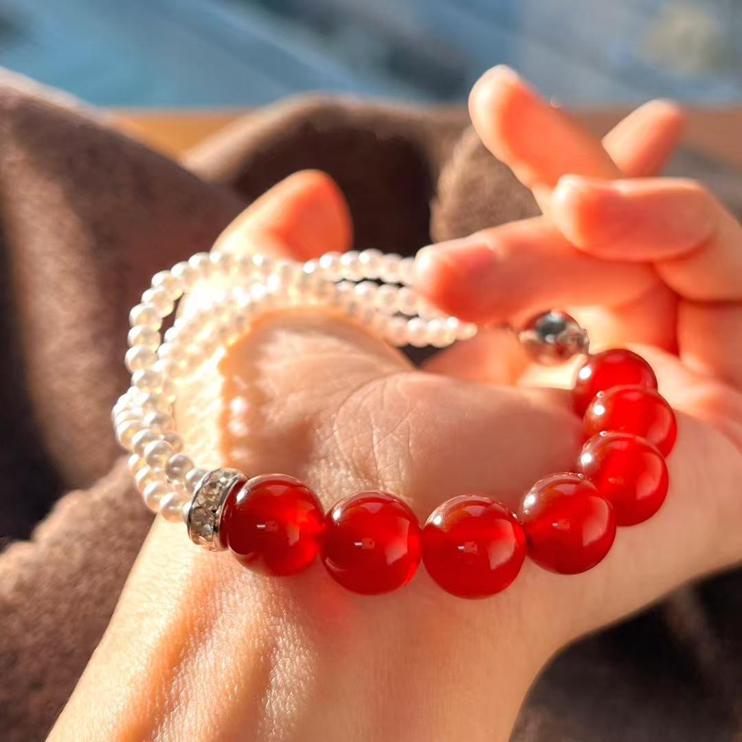Vintage Design Natural Chalcedony Artificial Crystal Pearl Bracelet Bracelet.